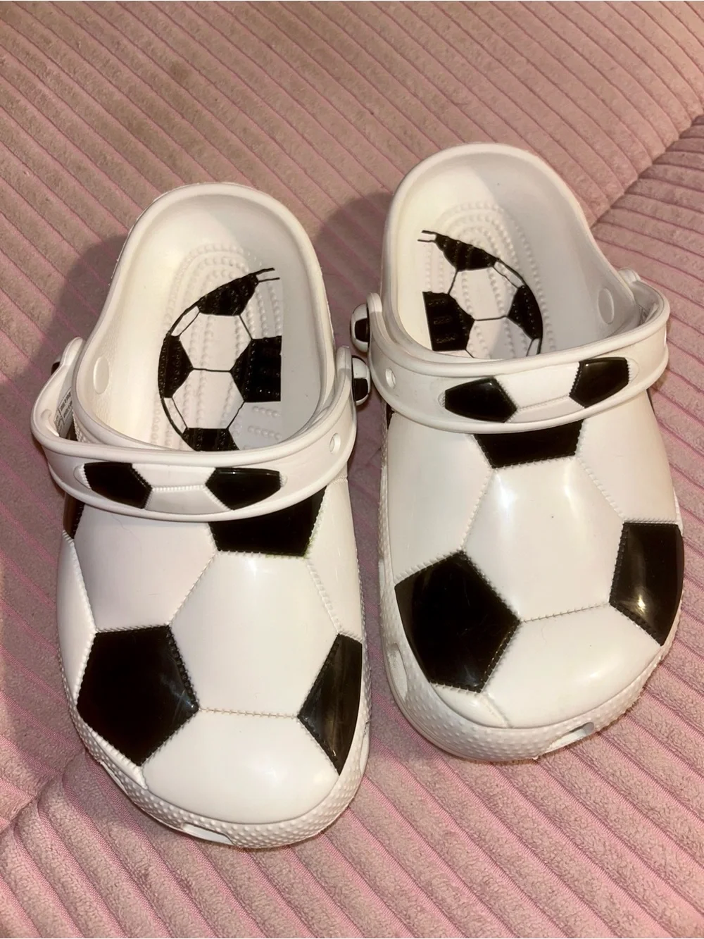 Kids Soccer Print Crocs Sandals - White/Black